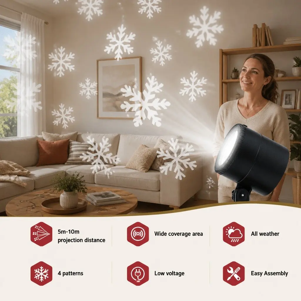 Laser Light Projector Snowflake Patterns Indoor Outdoor Garden Decoration White