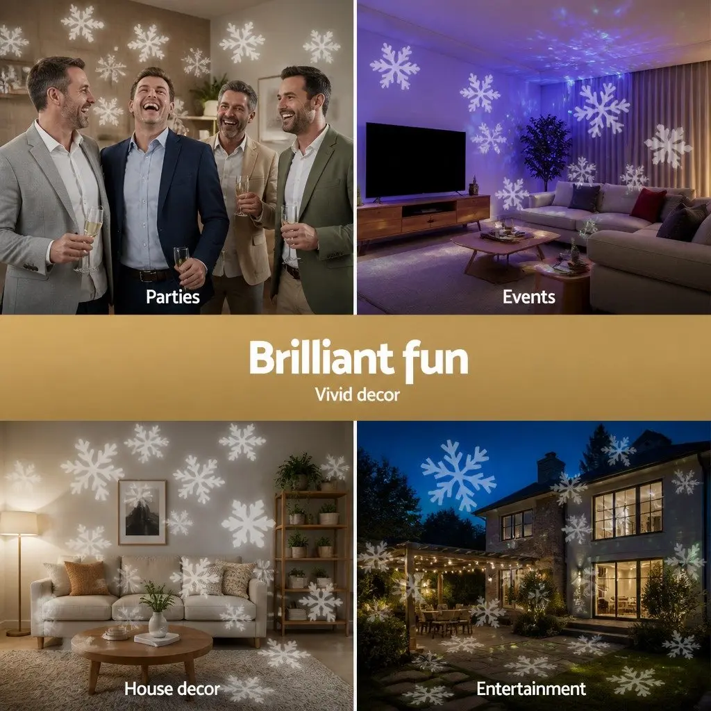 Laser Light Projector Snowflake Patterns Indoor Outdoor Garden Decoration White