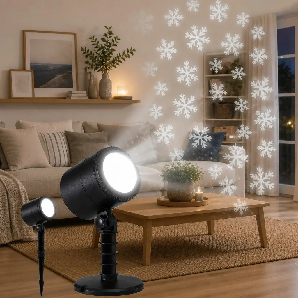Laser Light Projector Snowflake Patterns Indoor Outdoor Garden Decoration White