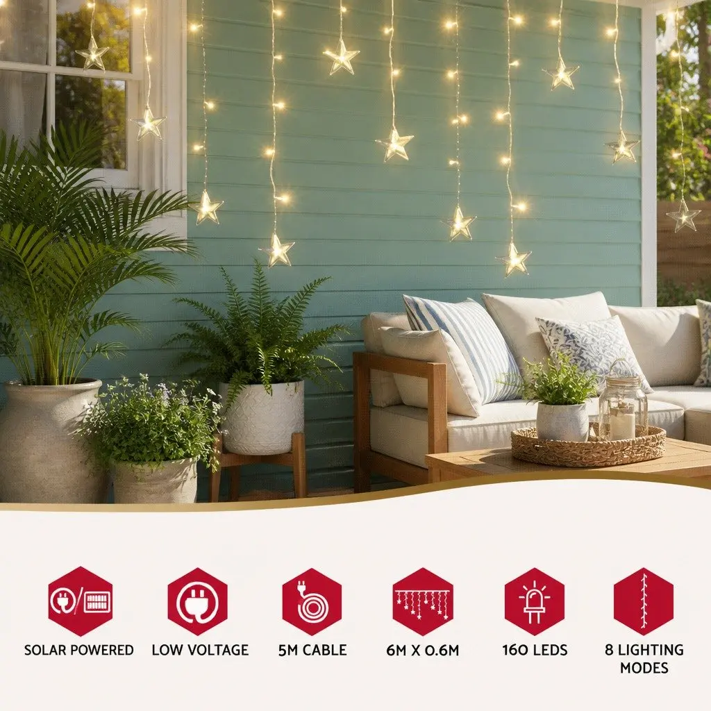 LED Icicle Christmas Lights Warm White 6M Outdoor Garden Decoration