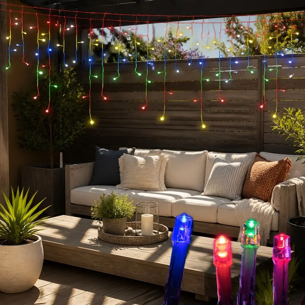 Solar Icicle String Lights Outdoor Christmas 12.5M Multicoloured 100 Drops