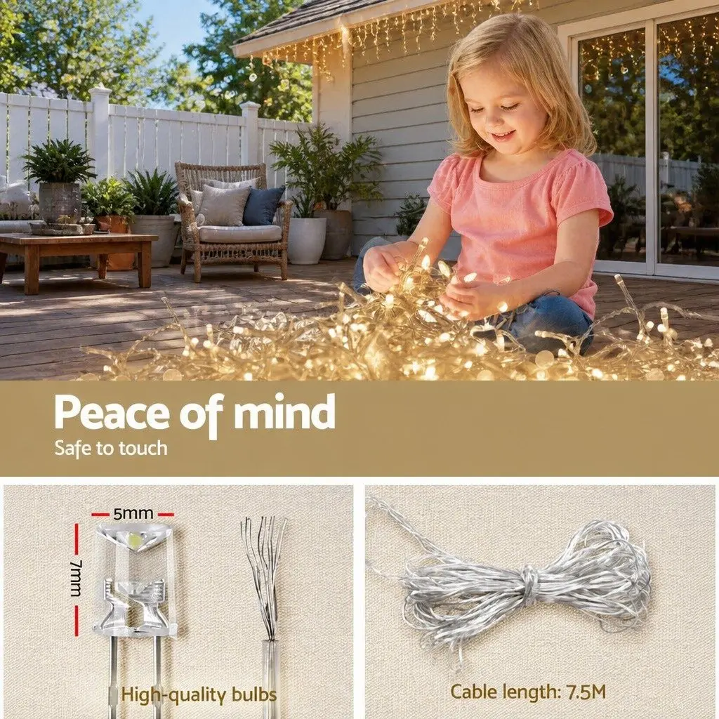 Outdoor Christmas Lights Warm White LED String Lights Solar Powered 12.5M 100 Drops