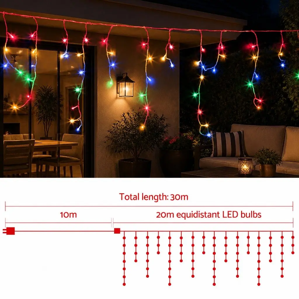 Icicle Christmas Lights 20M Multi-Colour LED Outdoor Indoor Decoration