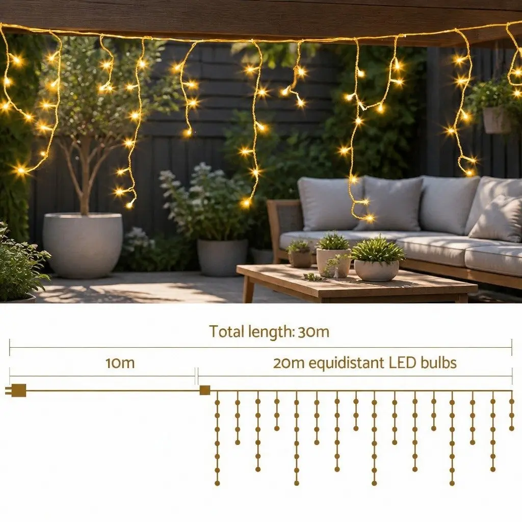 Icicle Lights 20M Warm White LED String for Indoor Outdoor Christmas Decoration