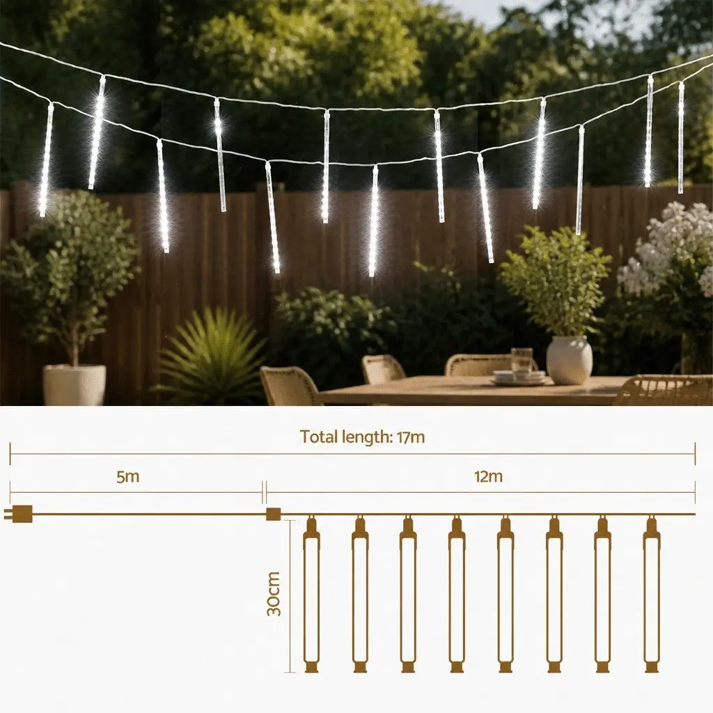 Icicle Shower Lights 12M Cold White LED Outdoor Indoor Christmas Decoration