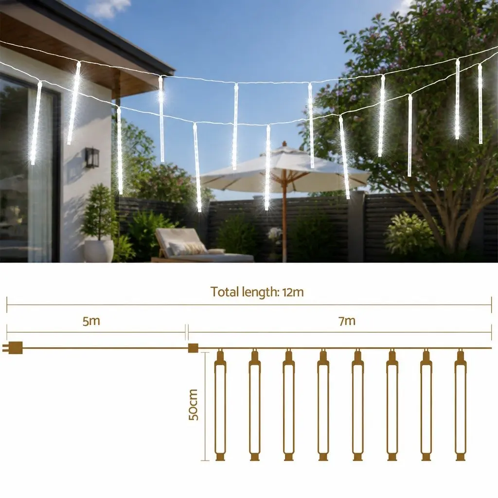 Christmas Icicle Lights 7M LED Falling Meteor White Outdoor Indoor Decoration