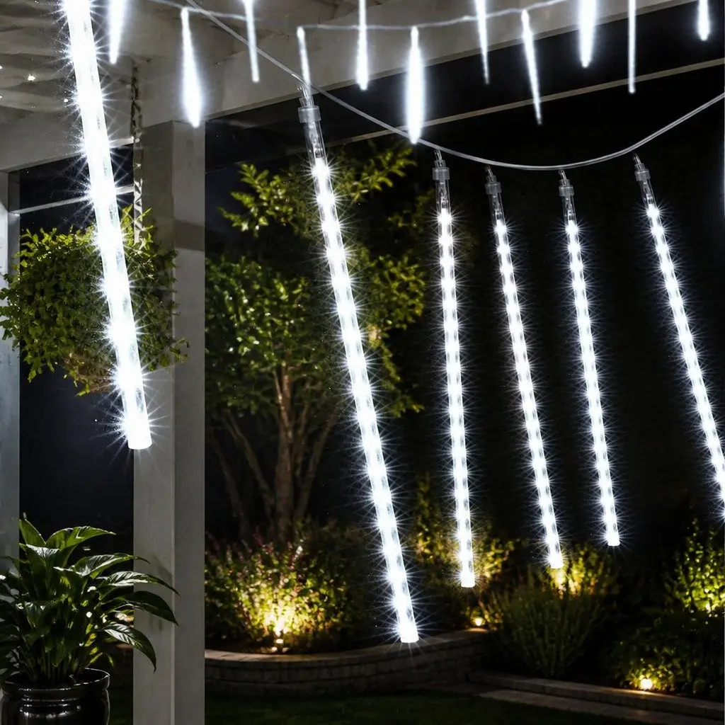Christmas Icicle Lights 7M LED Falling Meteor White Outdoor Indoor Decoration