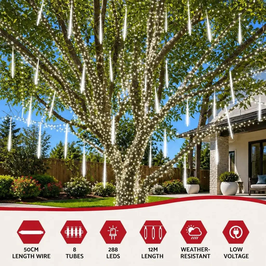 Christmas Icicle Lights 7M LED Falling Meteor White Outdoor Indoor Decoration