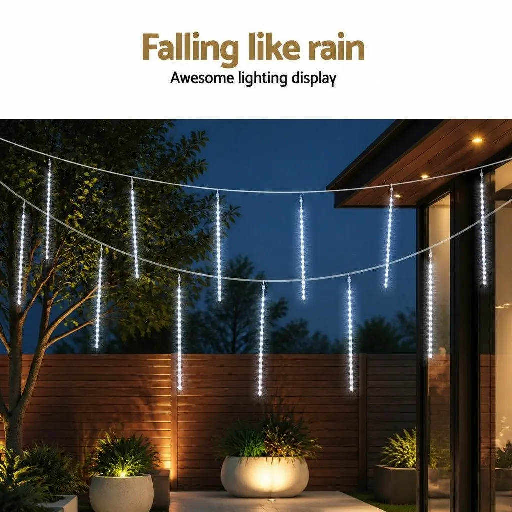 Christmas Icicle Lights 7M LED Falling Meteor White Outdoor Indoor Decoration