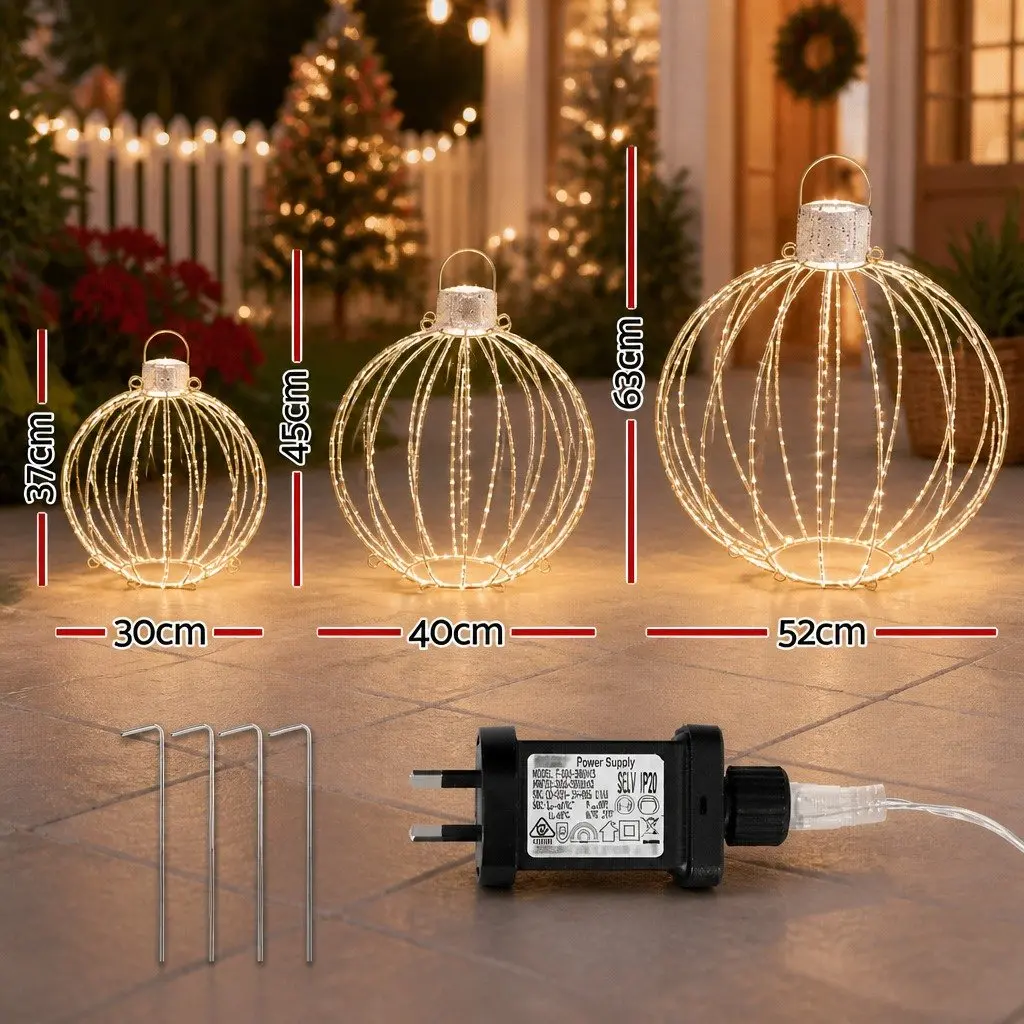 Christmas Light Set 320 LED Lights Warm White Indoor Outdoor 3 Ball Decorations Gold