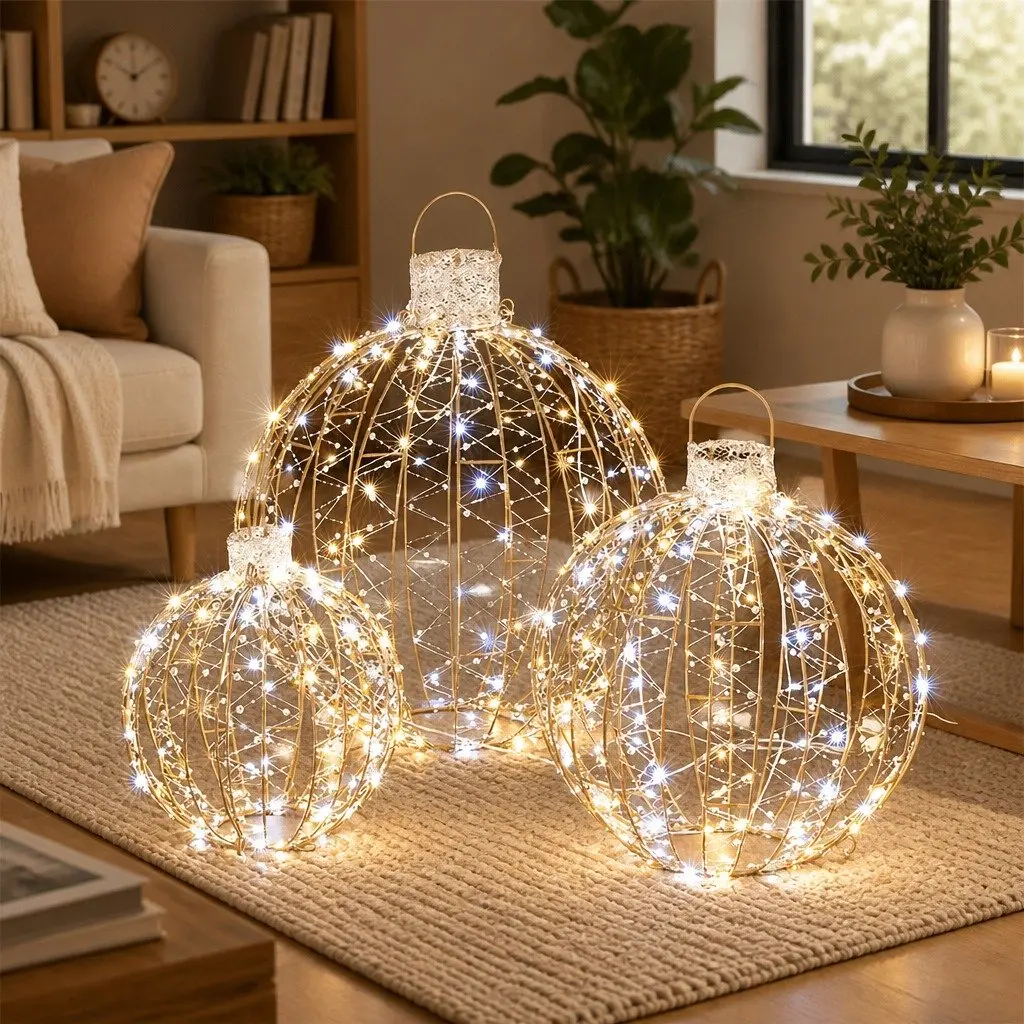 Christmas Lights 3 Piece 360 LED Light Ball Outdoor Indoor Decorations Warm White