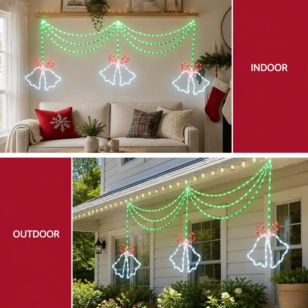 LED Christmas Light String Multicolour 1.8M 288 Bulbs Bell Motif Outdoor Indoor