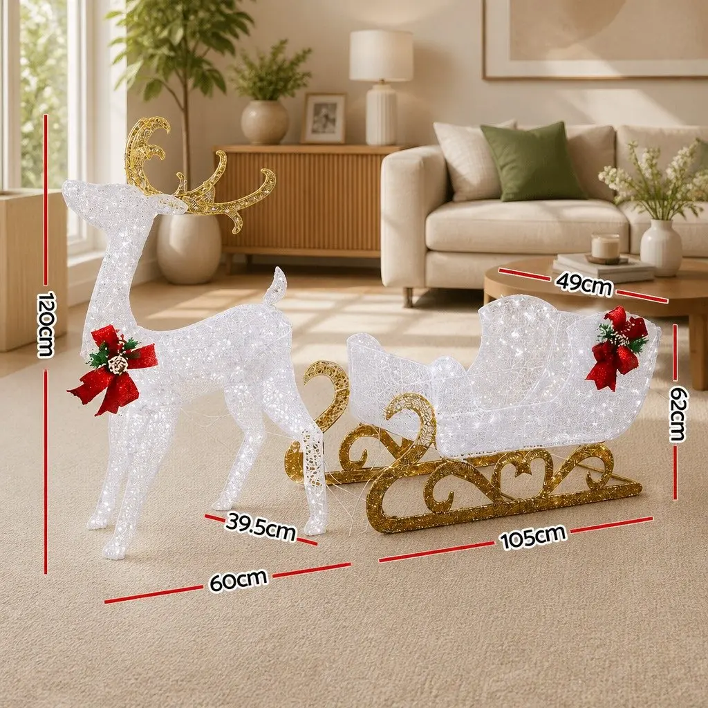 LED Christmas Lights Outdoor Decoration 215 Count Multi-color 3D Reindeer Sleigh 165cm Height