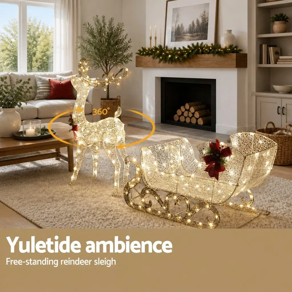 LED Christmas Lights Outdoor Decoration 215 Count Multi-color 3D Reindeer Sleigh 165cm Height