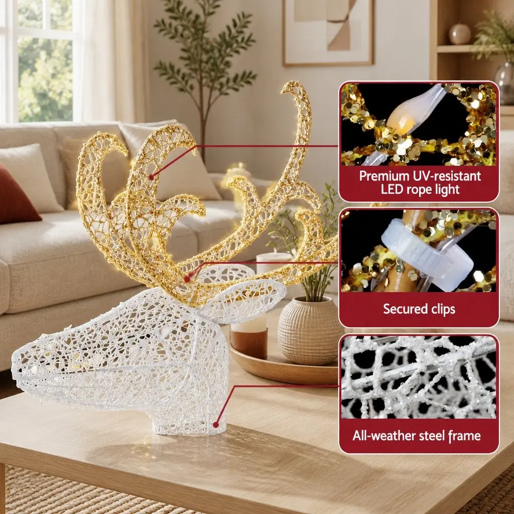 LED Christmas Lights Outdoor Decoration 215 Count Multi-color 3D Reindeer Sleigh 165cm Height