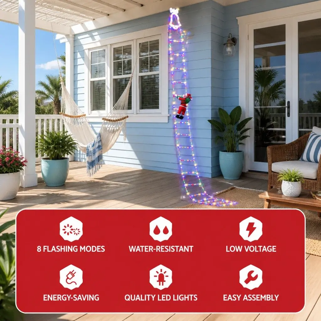 Multicolour Christmas Outdoor Lights 3.5M 300 LED with Detachable Santa Claus