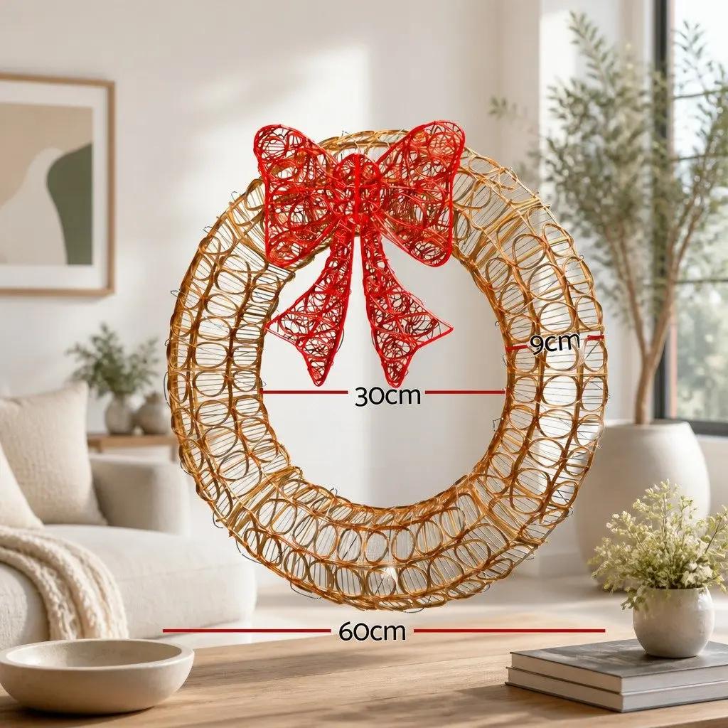 Solar LED Christmas Wreath Outdoor Decoration 0.6M 160 Warm White Lights