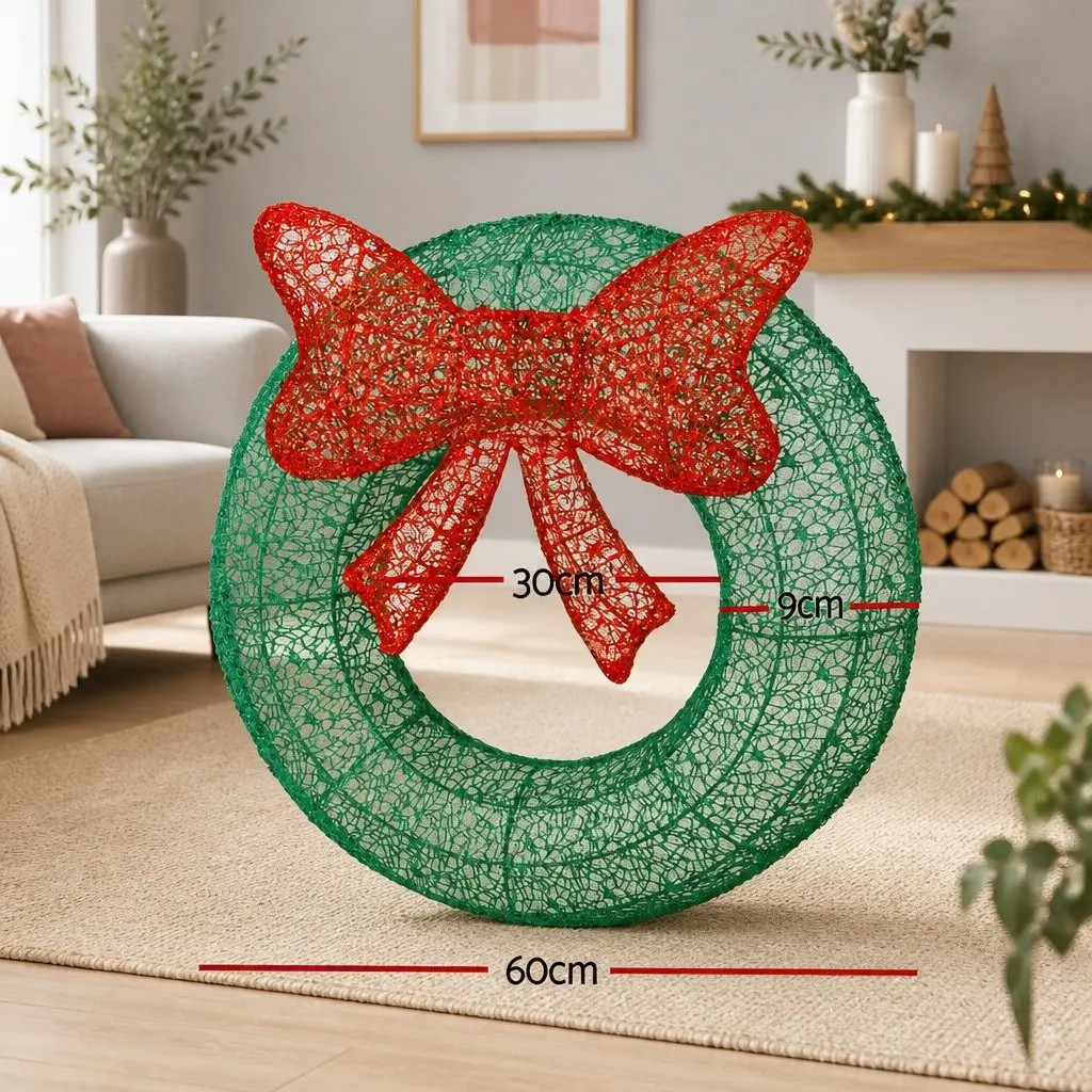 Outdoor LED Christmas Wreath 60cm Warm White Solar Powered Decoration