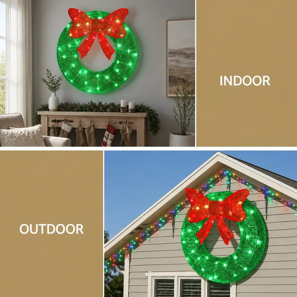 Outdoor LED Christmas Wreath 60cm Warm White Solar Powered Decoration
