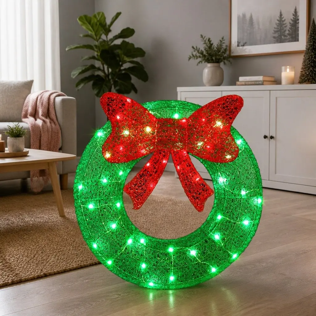 Outdoor LED Christmas Wreath 60cm Warm White Solar Powered Decoration