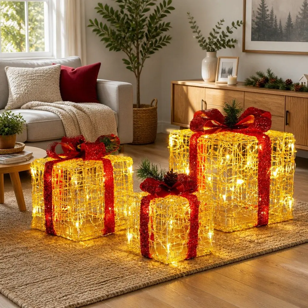 LED Christmas Lights Set 48 Bulbs Warm White Indoor Outdoor 3 Piece Multicoloured