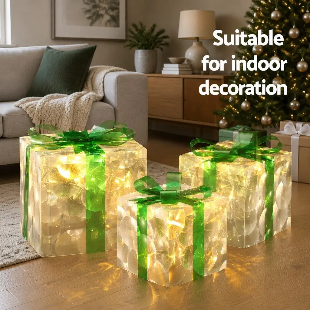 Christmas Lights 70 LED Warm White Outdoor Indoor 3 Piece Gift Box Decor
