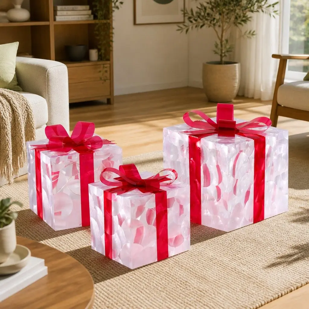 Christmas Lights Gift Box Indoor Outdoor Decoration 3 Piece 70 LED Warm White