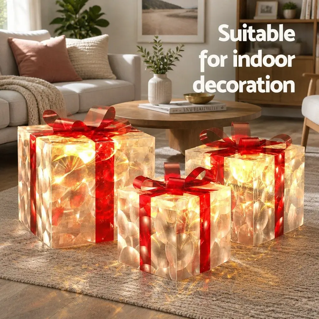 Christmas Lights Gift Box Indoor Outdoor Decoration 3 Piece 70 LED Warm White
