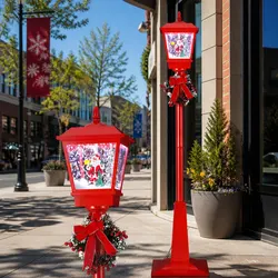 Warm 1.8M Christmas Lamp Post with Santa for Holiday Cheer