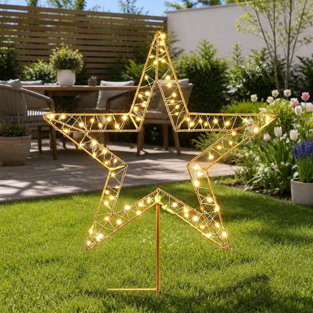 100 LED Warm White Christmas Lights Star Ground Garden Outdoor Decoration