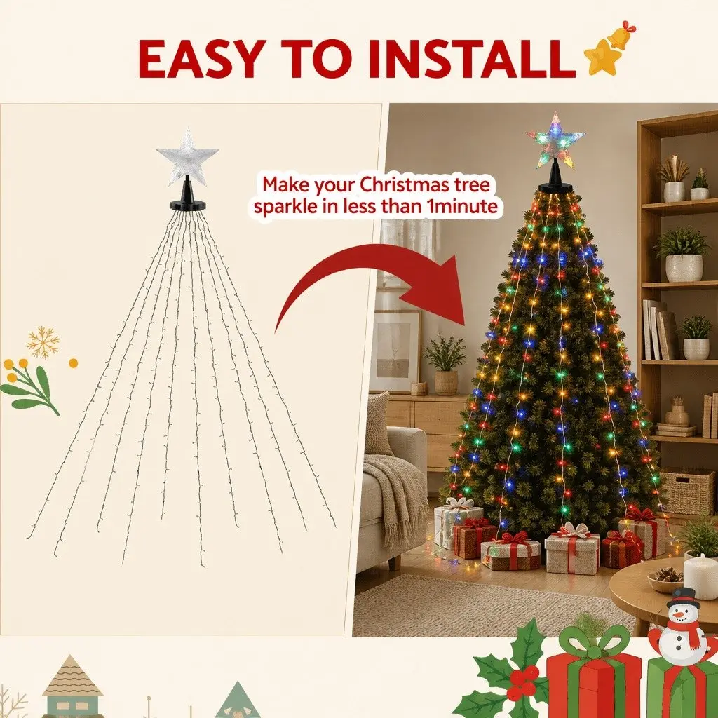 Christmas Waterfall String Lights 2.5M with Star Topper