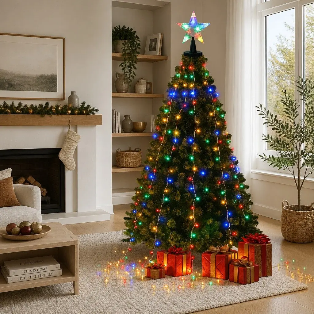 Christmas Waterfall String Lights 2.5M with Star Topper