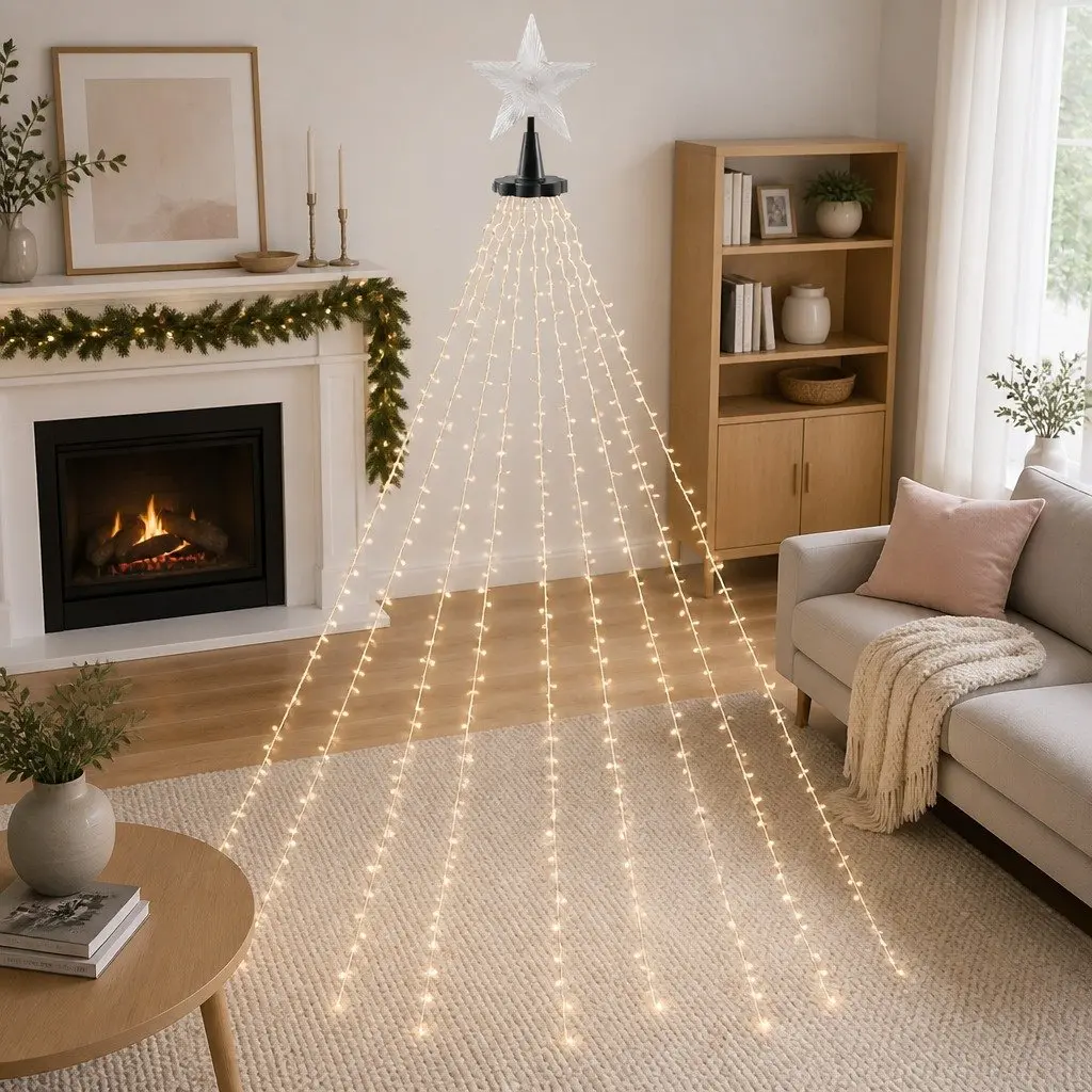 Christmas Waterfall String Lights 2.5M 300 LED Warm White Outdoor Indoor