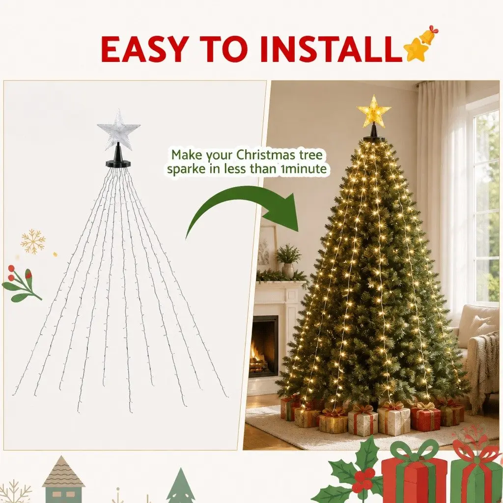 Christmas Waterfall String Lights 2.5M 300 LED Warm White Outdoor Indoor