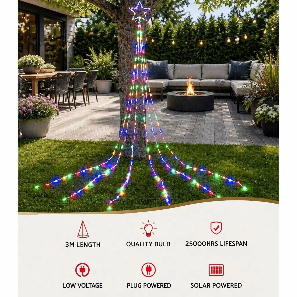 Solar Christmas Lights 3M String Light 200 LED Multi-Coloured Outdoor