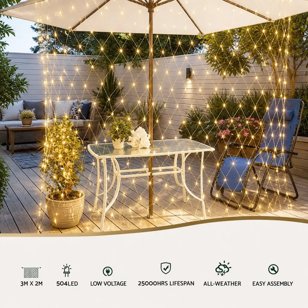Christmas Net Lights 3M x 2M Warm White Solar Powered Outdoor Indoor