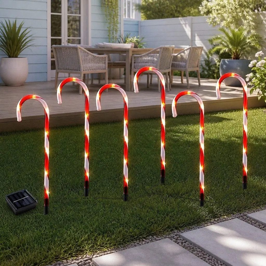 LED Christmas Path Lights 6 PCS Solar Powered Outdoor Decorations 42 Bulbs White