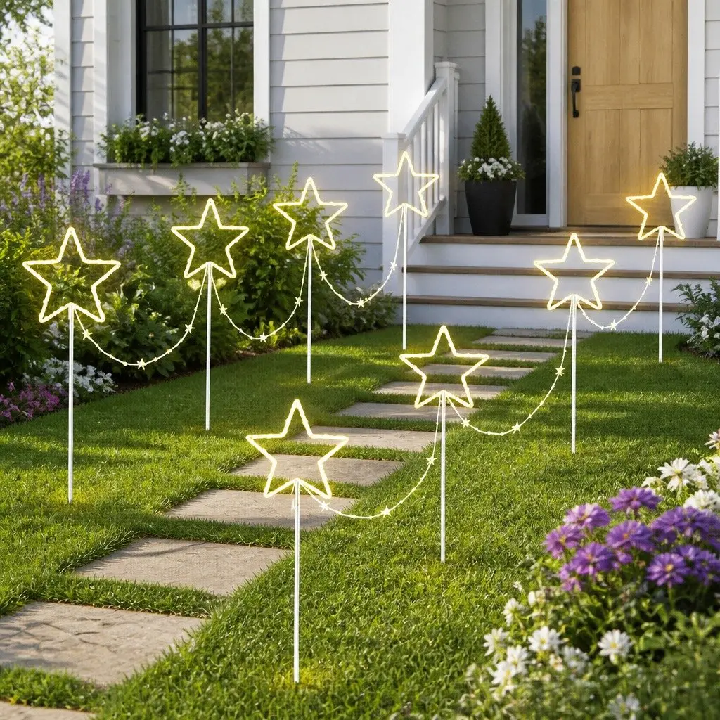Christmas Lights Path Ground Light 4 Piece Warm White LED Garden Decorations 144 LED 8 Modes