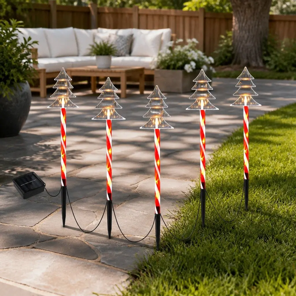 Christmas Path Ground Lights 5 PCS 25 LED Garden Outdoor Decorations Solar
