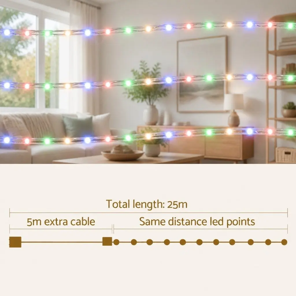 Christmas Rope Lights 20M Multicolour LED String Indoor Outdoor Decorations