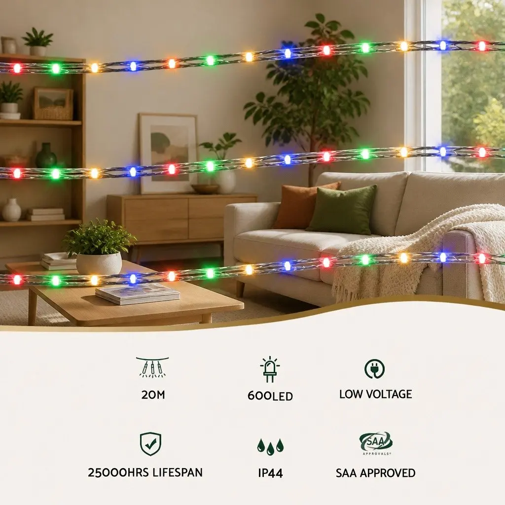 Christmas Rope Lights 20M Multicolour LED String Indoor Outdoor Decorations