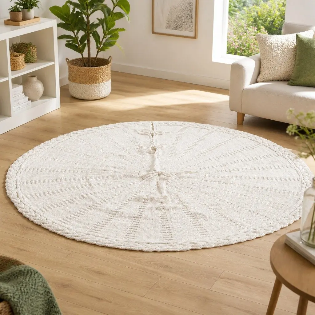 Christmas Tree Skirt Knitted Fabric 90cm Beige