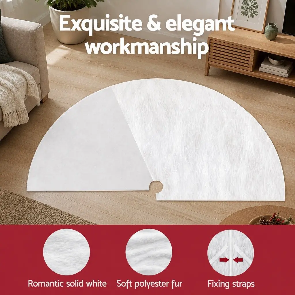 Christmas Tree Skirt Festive Holiday Decoration 120cm White Plush Fluffy