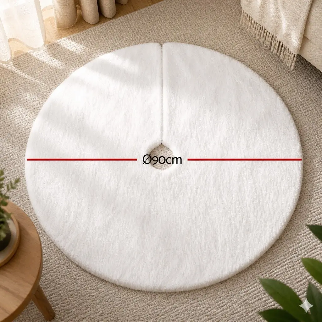 Christmas Tree Skirt 90cm White Plush Fluffy Holiday Decor