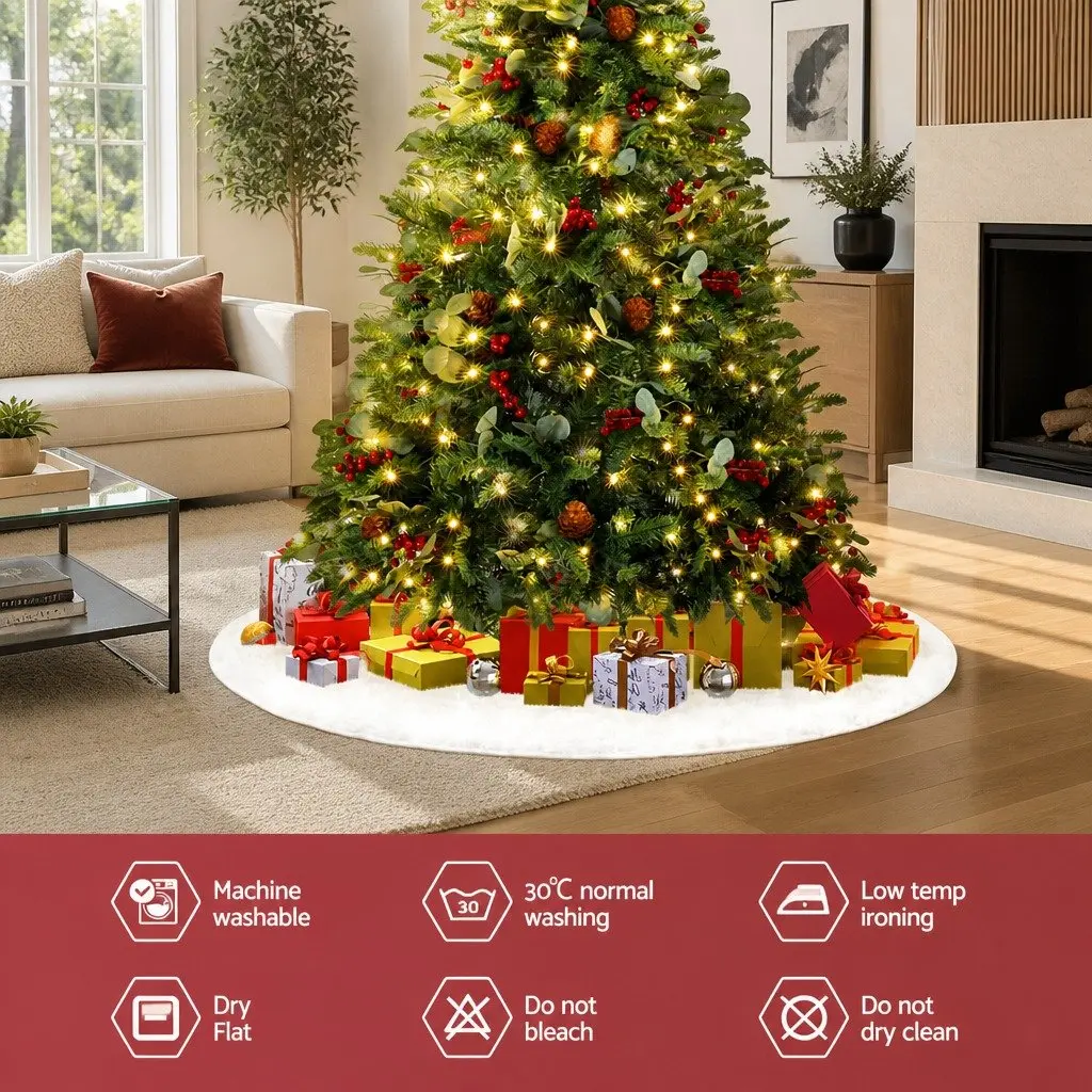 Christmas Tree Skirt 90cm White Plush Fluffy Holiday Decor