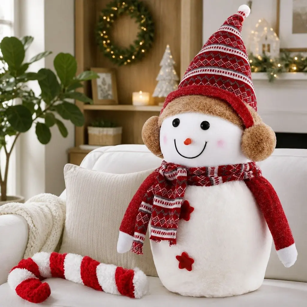 Christmas Snowman Plush Ornament Decoration 60cm Red and White