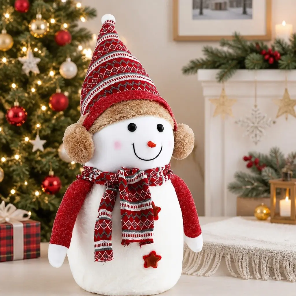 Christmas Snowman Plush Ornament 45cm Red and White