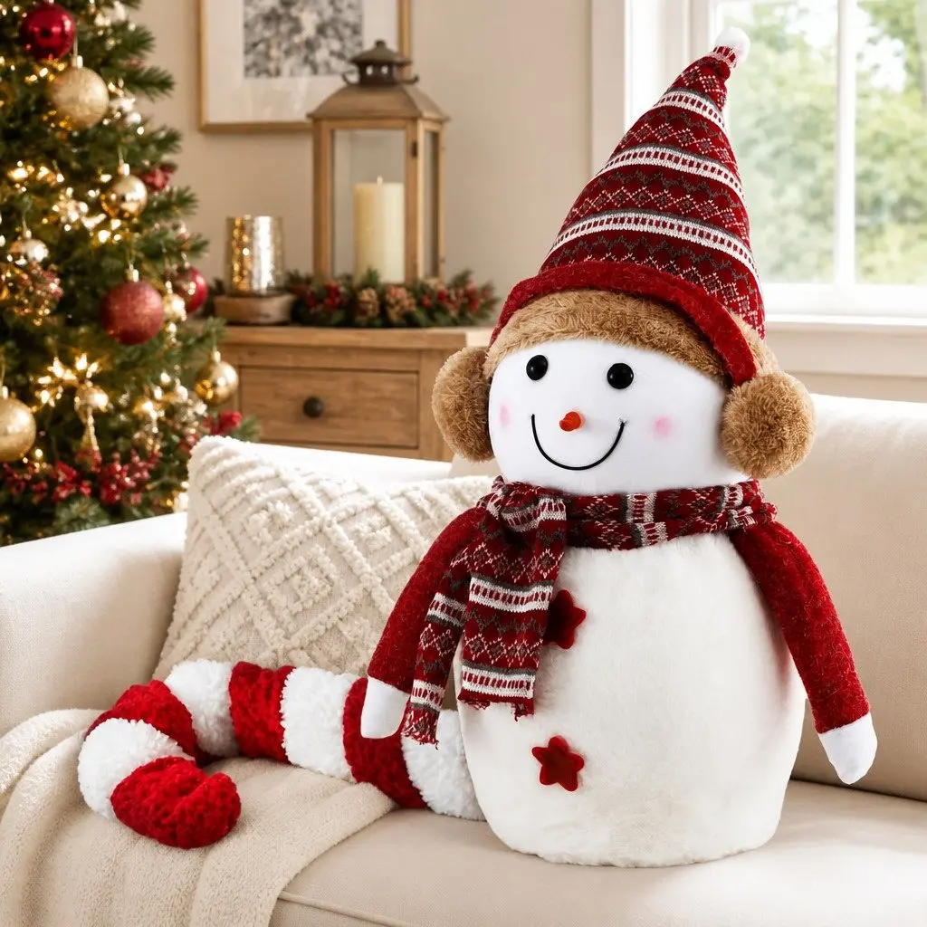 Christmas Snowman Plush Ornament 45cm Red and White