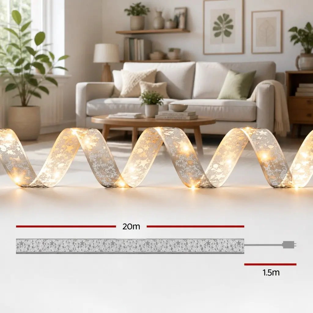 Christmas Lights 20M Warm White LED Ribbon String Indoor Outdoor