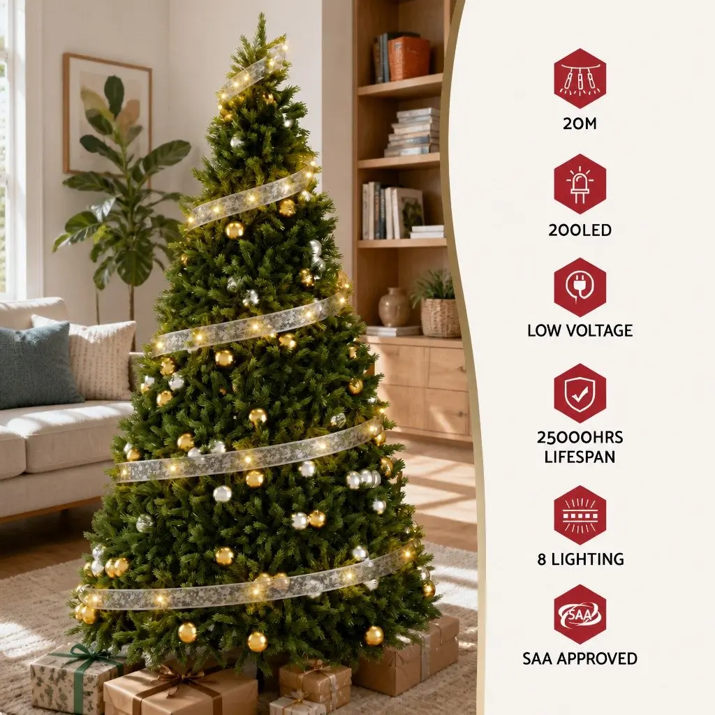 Christmas Lights 20M Warm White LED Ribbon String Indoor Outdoor